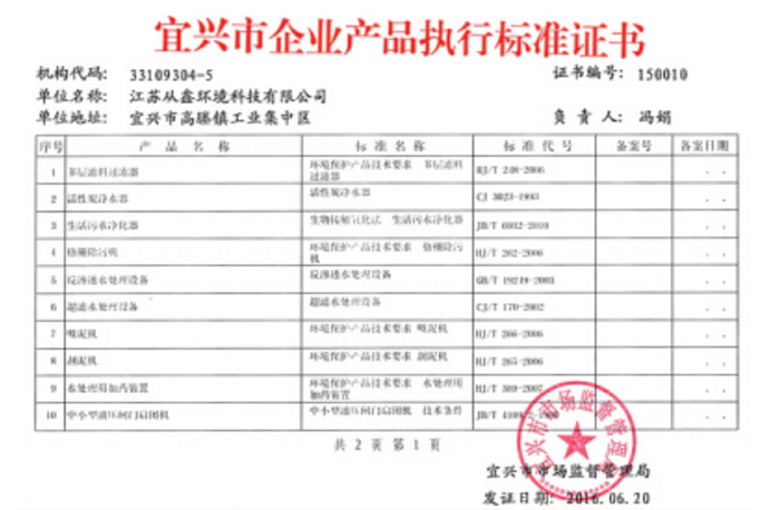 宜兴企业产品执行标准